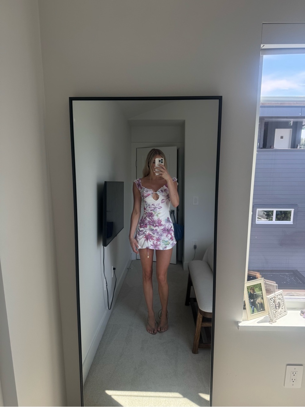 Floral White and Purple Mini Dress
